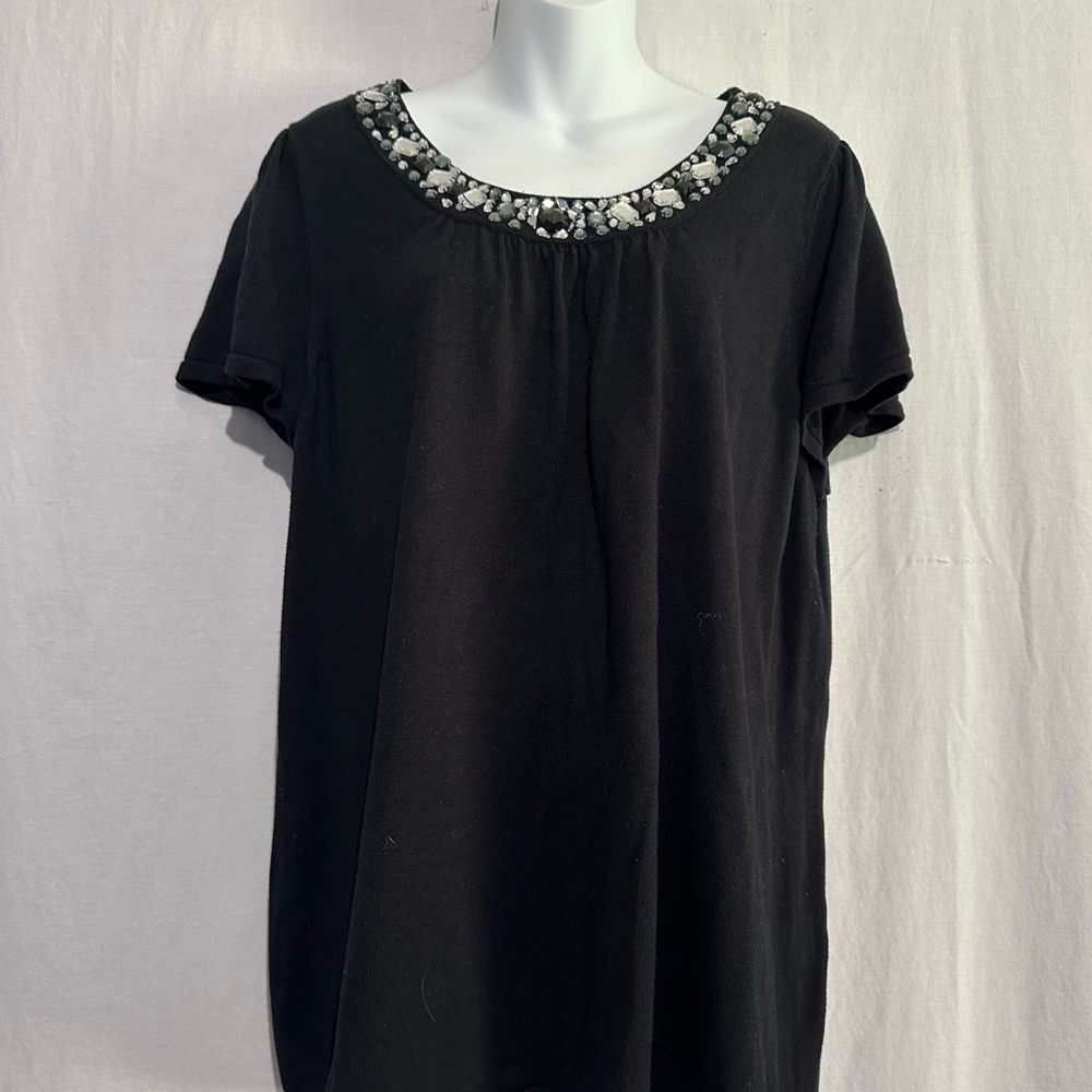 Lane Bryant Womens Crystal Embellished Black Blouse 18/20